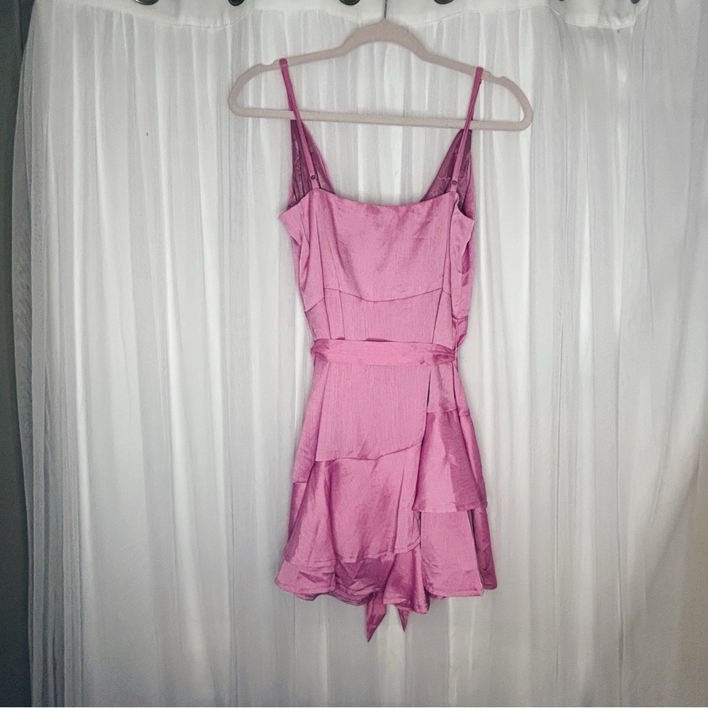 Lulu's Pink Surplice Romper with Tie Waist - Picture 2 of 4